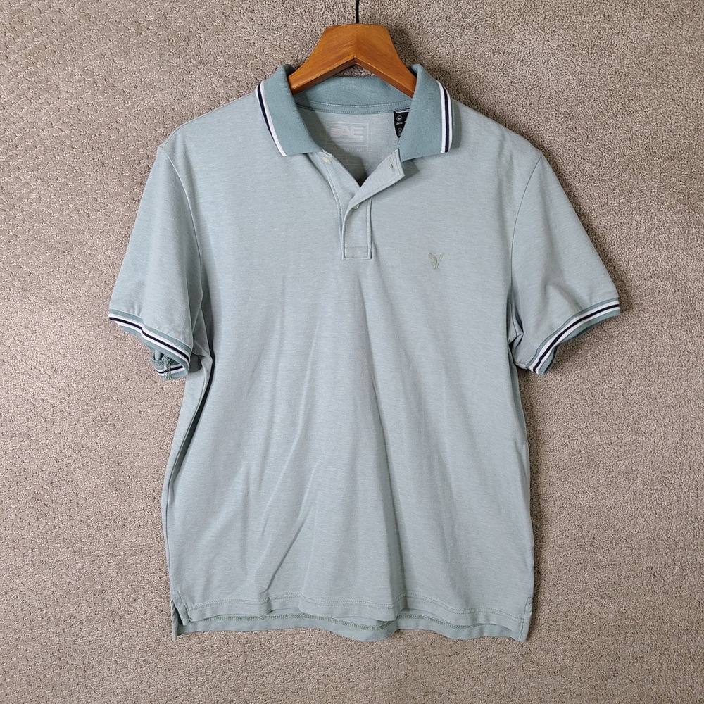 American Eagle Shirt Mens Medium Green Short Sleeve Pique Polo Cotton Blend